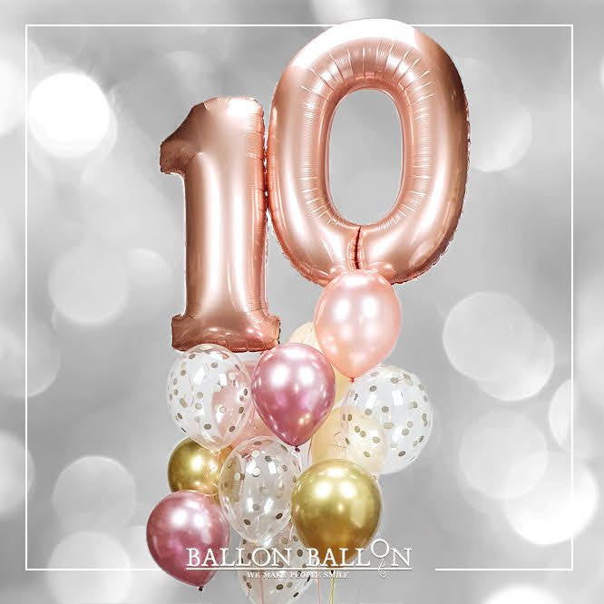 Ballonnenboeket 2 cijfers Rosé goud