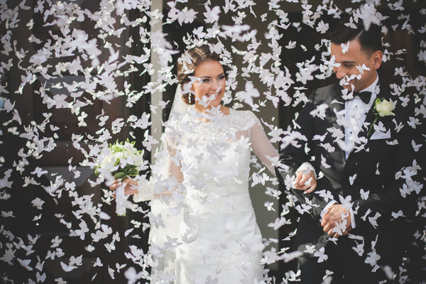 Canon à confettis avec papillons, blanc 60cm