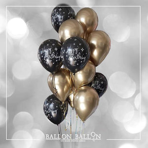 Or, noir et argent - Bouquet de ballons confettis d'anniversaire